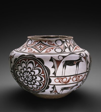 Zuni Pueblo jar with deer, birds and rosettes, 1880-85 by American School